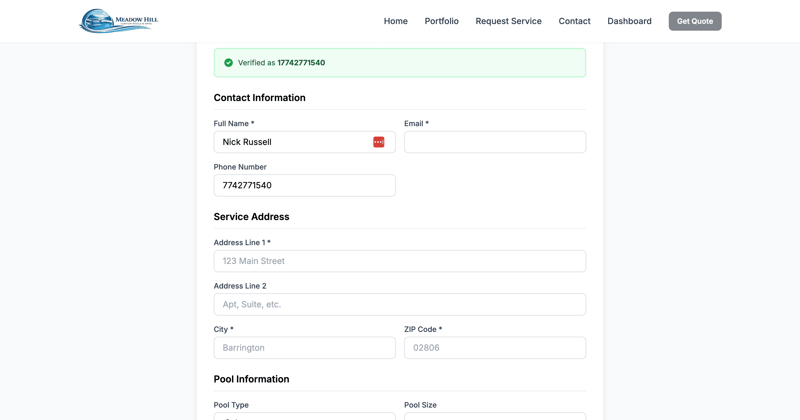 Service Request Form - Address Section